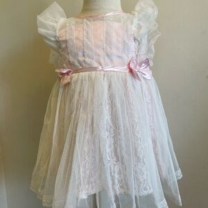 Pink and White Lace Dress with Bows NANETTE BABY 12 months